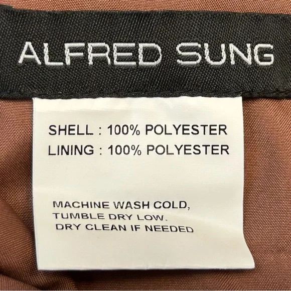 NWT Alfred Sung Deep V-Back Satin Trumpet Dress, One-Shoulder Bow in Cognac, 12R - Picture 13 of 16